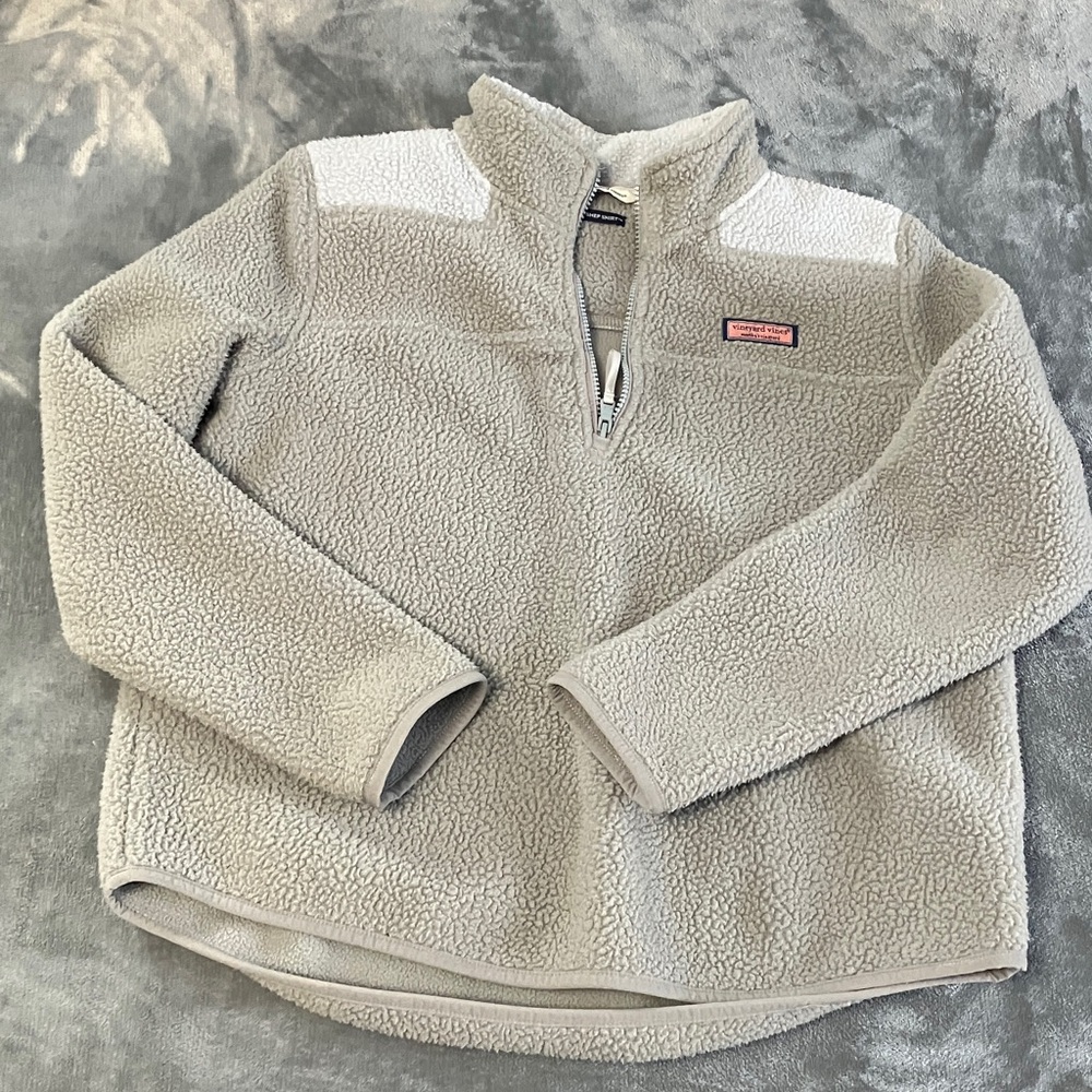 Vineyard Vines Light Gray and Blue Fleece Pullover